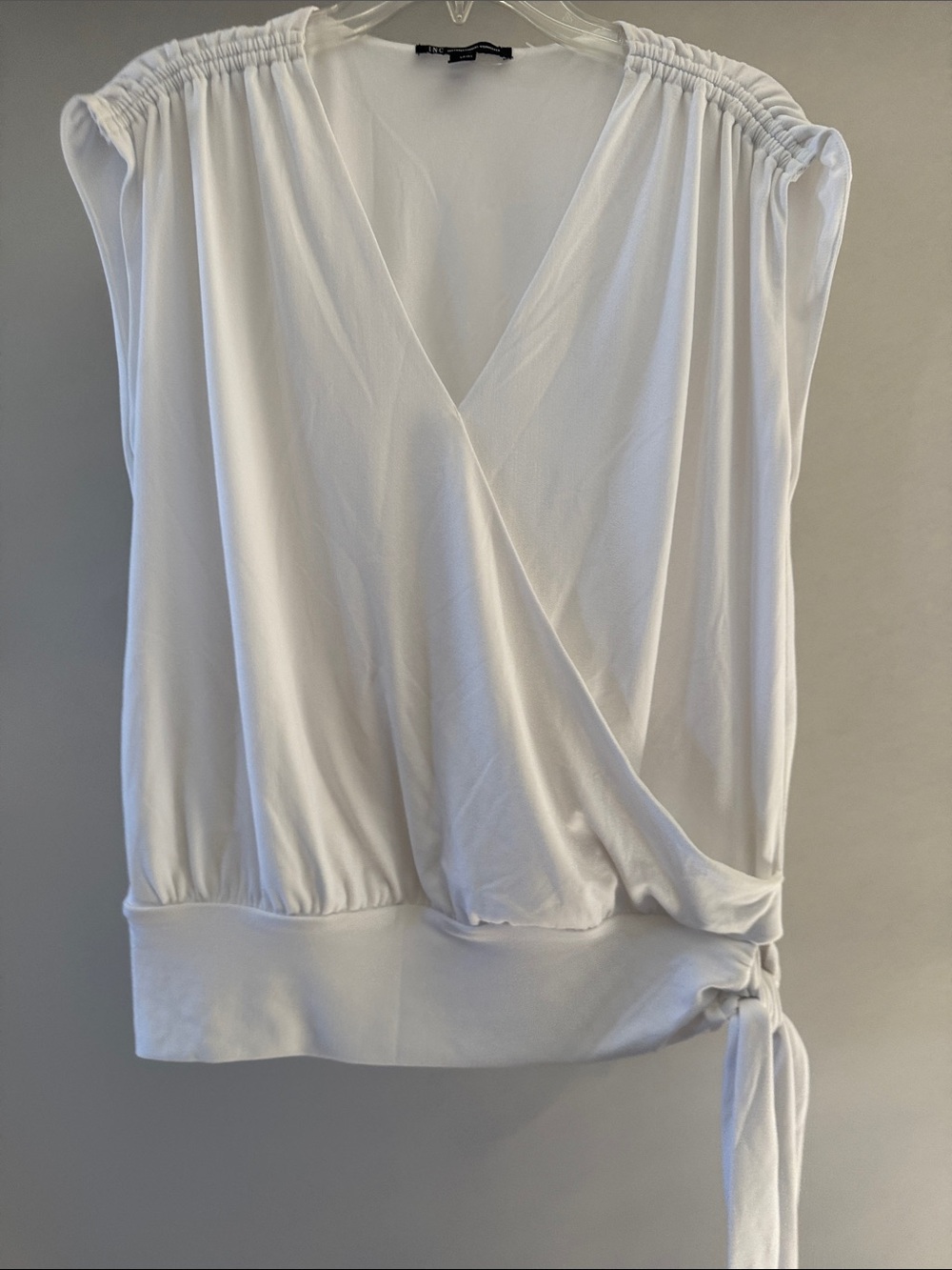 INC International Concepts White Wrap-Detail Sleeveless Blouse